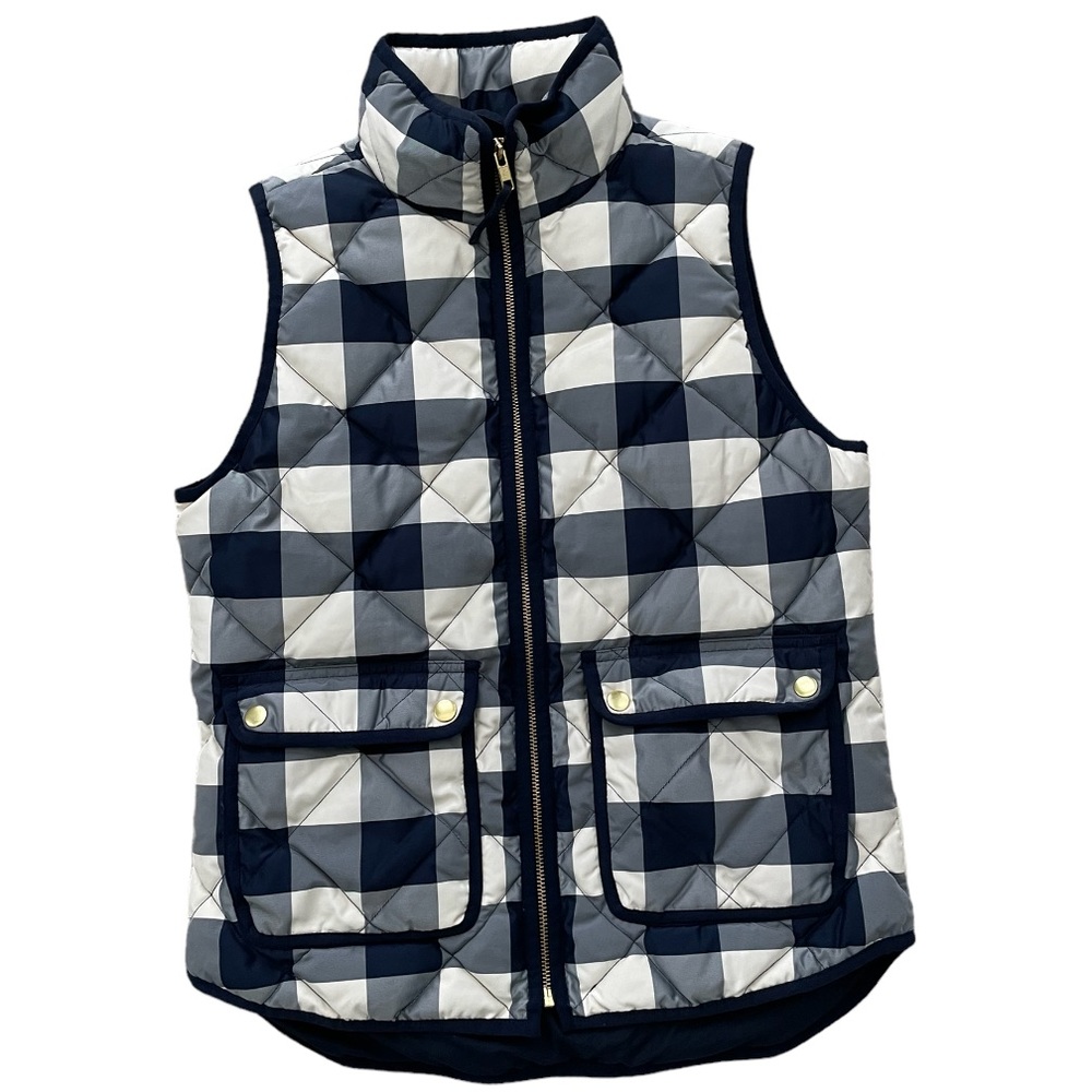 J. Crew Plaid Excursion Vest XS Navy Cream EUC